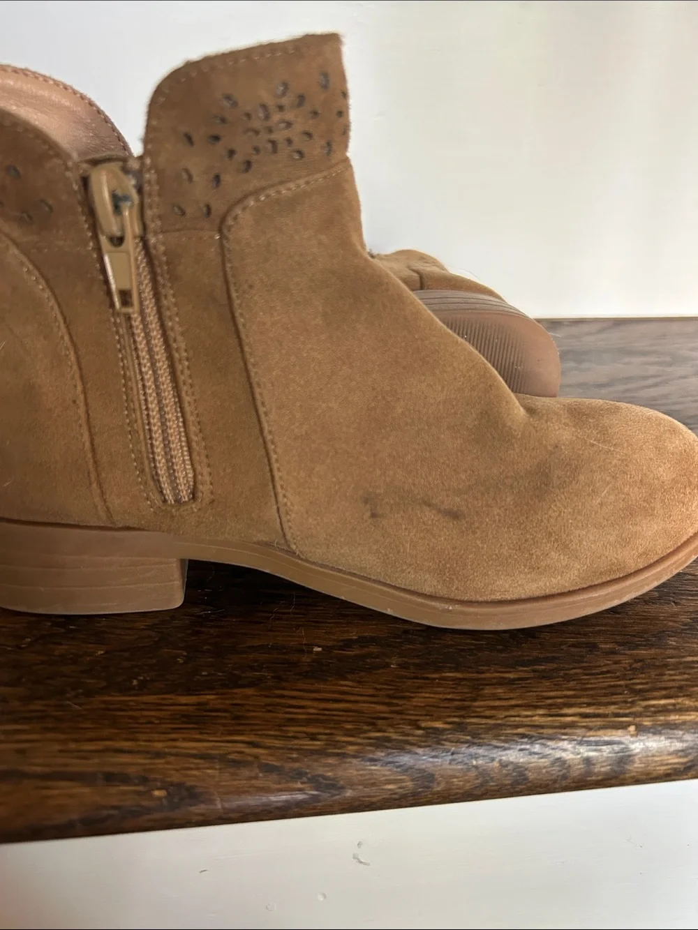Girl’s Tan Suede Ankle Boots with Bow Accent